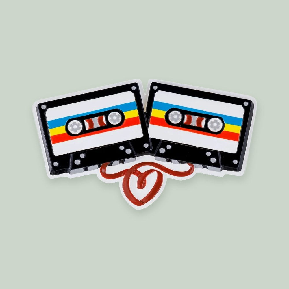 Cassette Tape Couple ornament on a sage green background