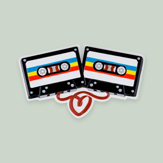 Cassette Tape Couple ornament on a sage green background