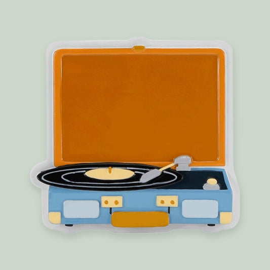 Vintage Record Player ornament on a sage green background