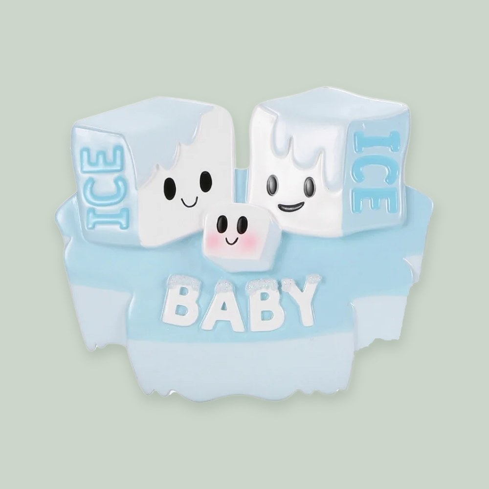Ice Ice Baby — We're Expecting ornament on a sage green background