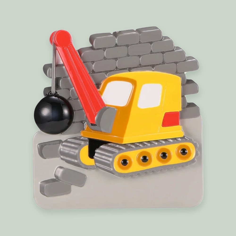 Crane with Wrecking Ball ornament on a sage green background