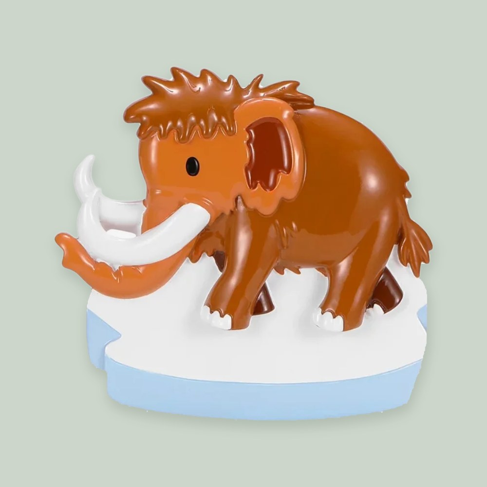 Woolly Mammoth ornament on a sage green background