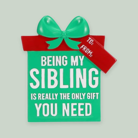 Sibling Gift Box- Red & Green ornament on a sage green background