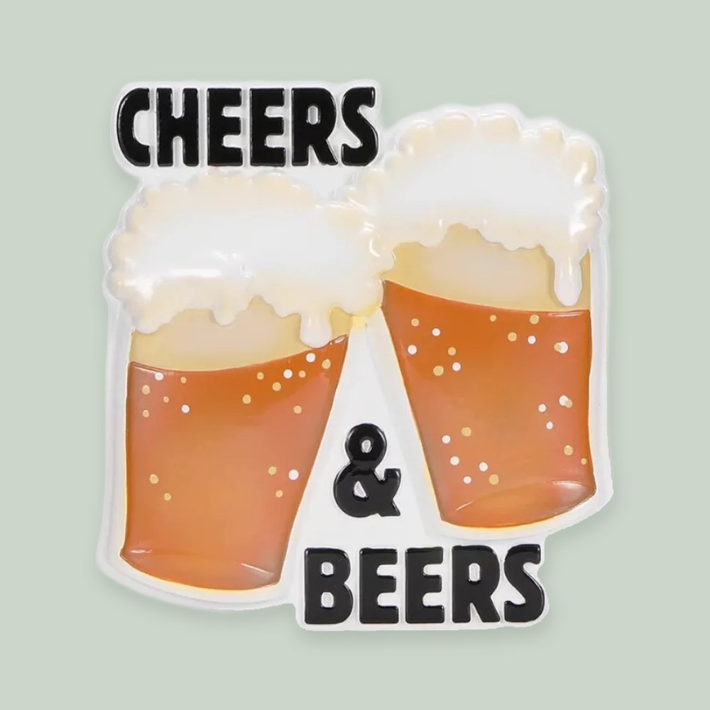 Cheers and Beers ornament on a sage green background