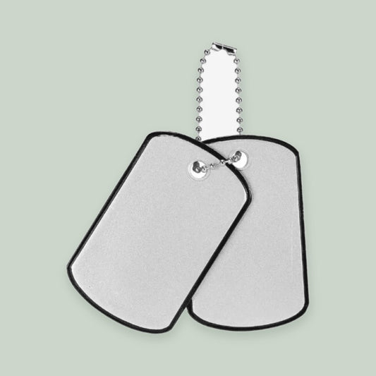 Military Dog Tags ornament on a sage green background