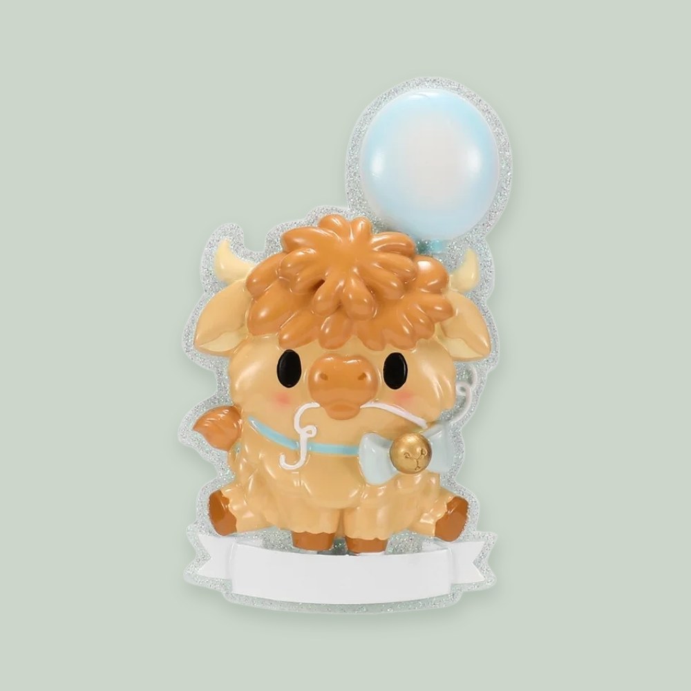 Highland Cow Cutesy- Blue ornament on a sage green background