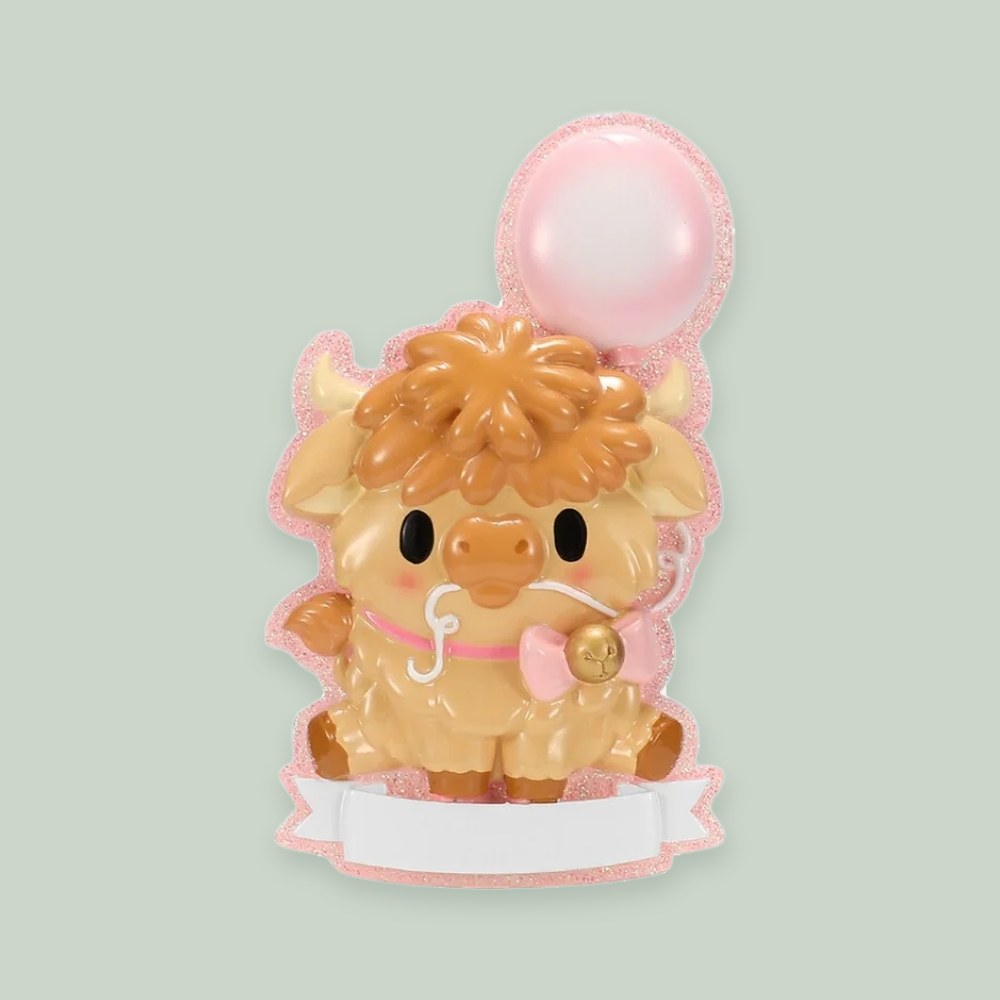 Highland Cow Cutesy- Pink ornament on a sage green background