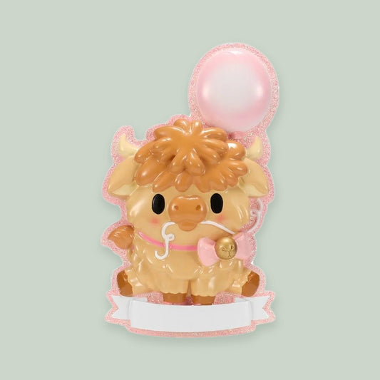 Highland Cow Cutesy- Pink ornament on a sage green background