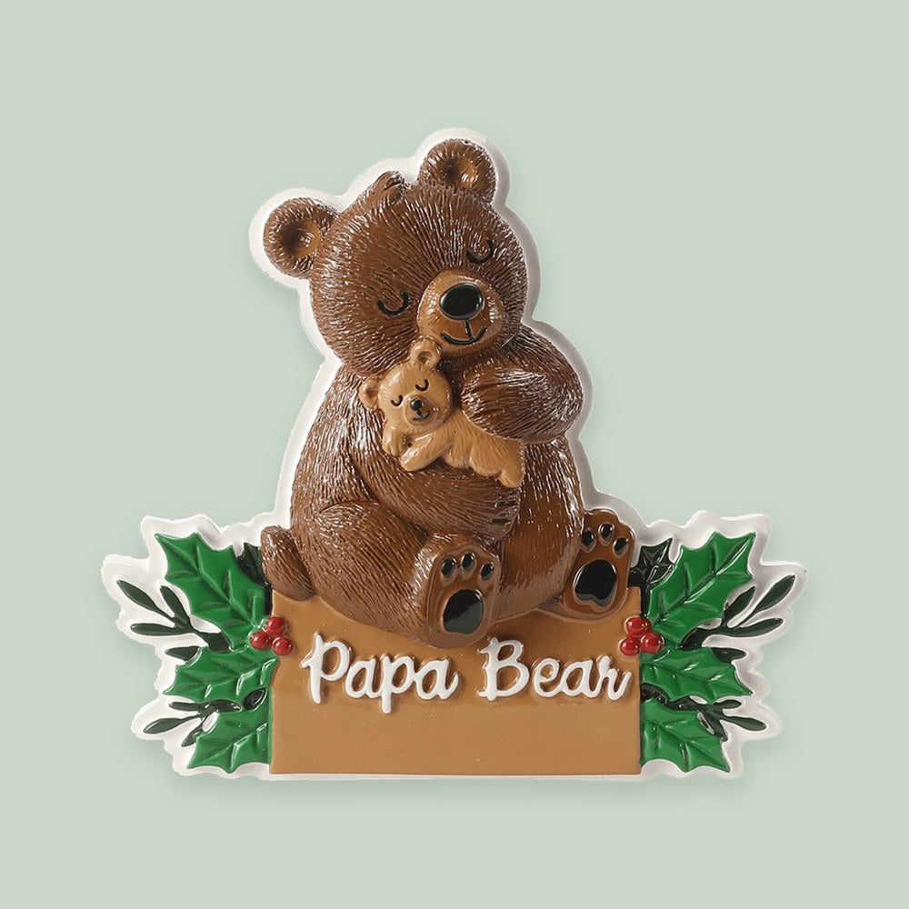 Papa Bear ornament on a sage green background