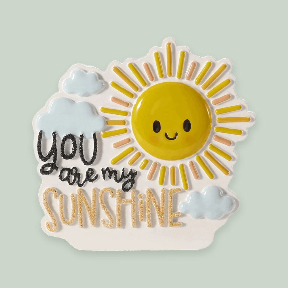 You are my sunshine – Baby ornament on a sage green background