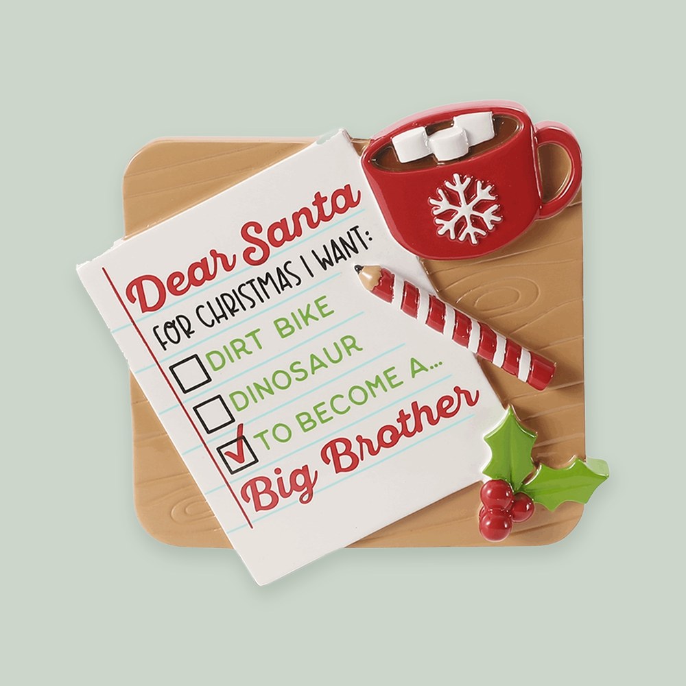 Note to Santa — Big Brother ornament on a sage green background