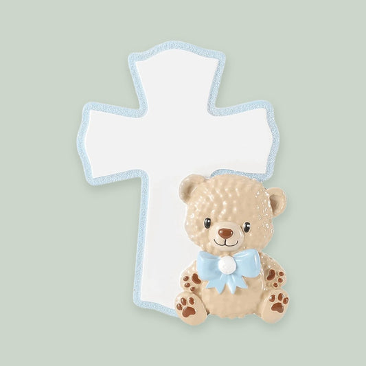 Baby Blessing — Blue ornament on a sage green background