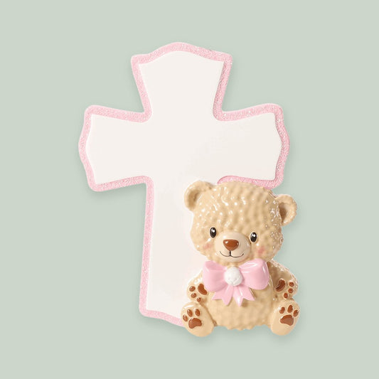 Baby Blessing — Pink ornament on a sage green background