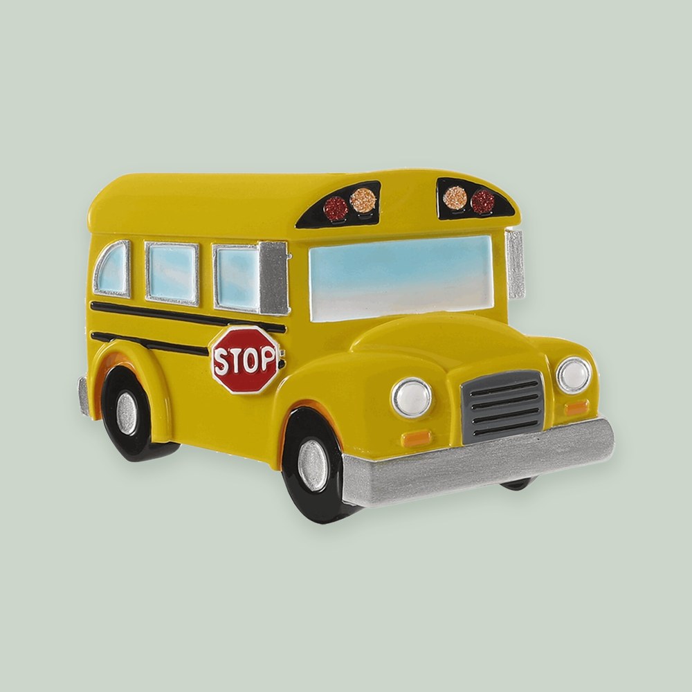 School Bus ornament on a sage green background
