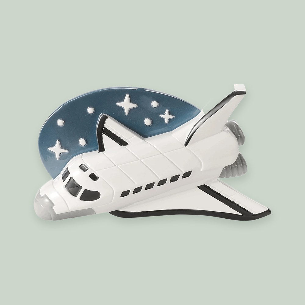 Space Shuttle ornament on a sage green background