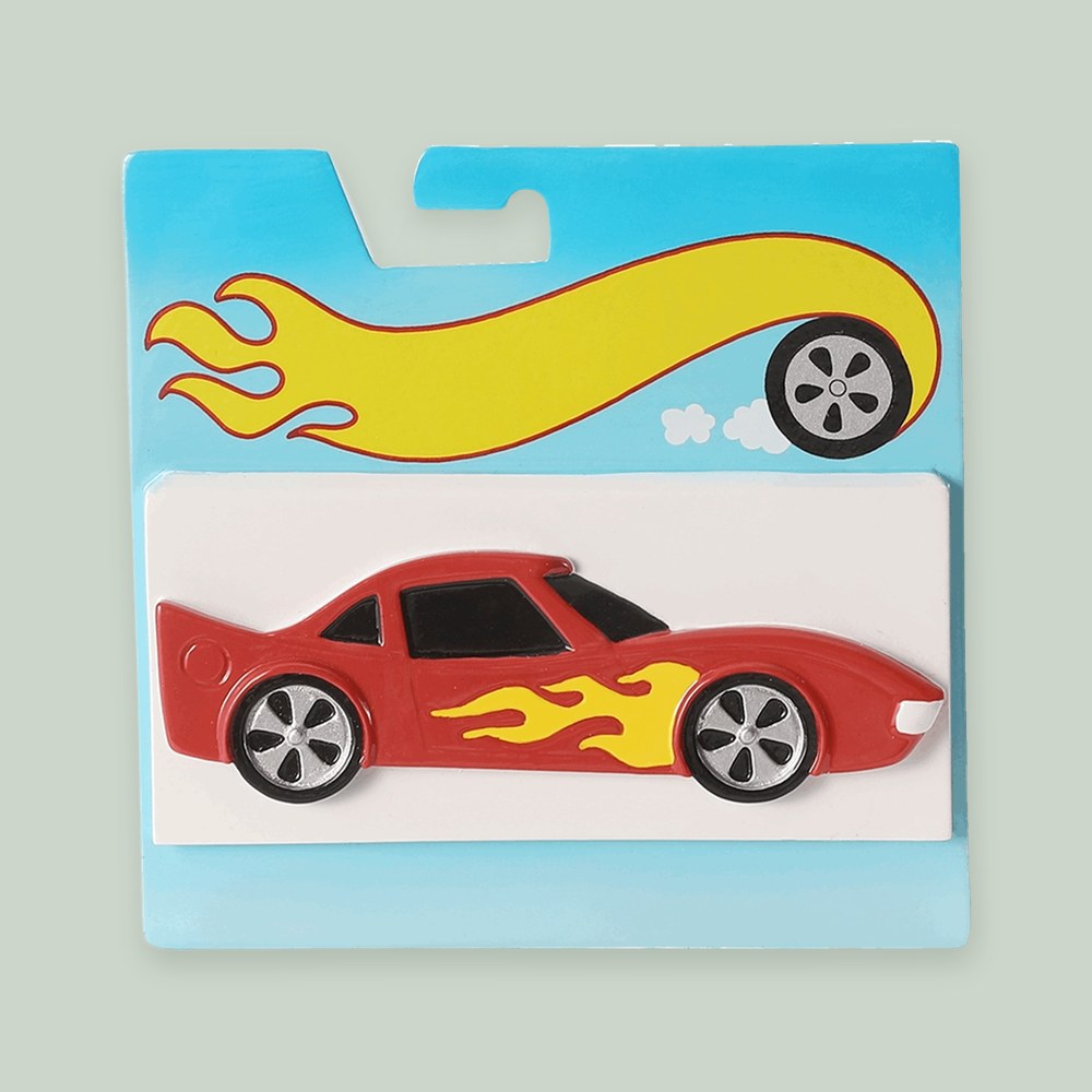 Toy Cars (In Box) ornament on a sage green background