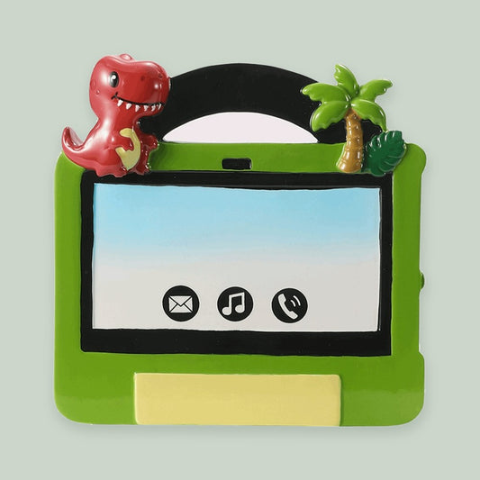 Tablet Gamer — Boy ornament on a sage green background