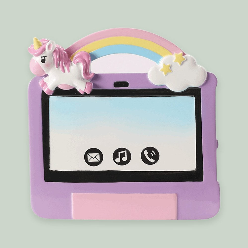 Tablet Gamer — Girl ornament on a sage green background