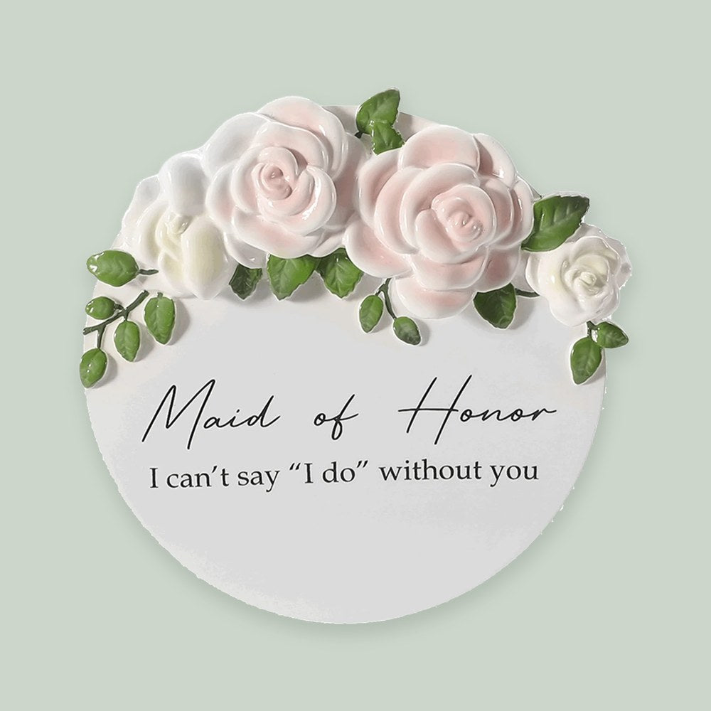 Maid of Honor Floral Keepsake ornament on a sage green background