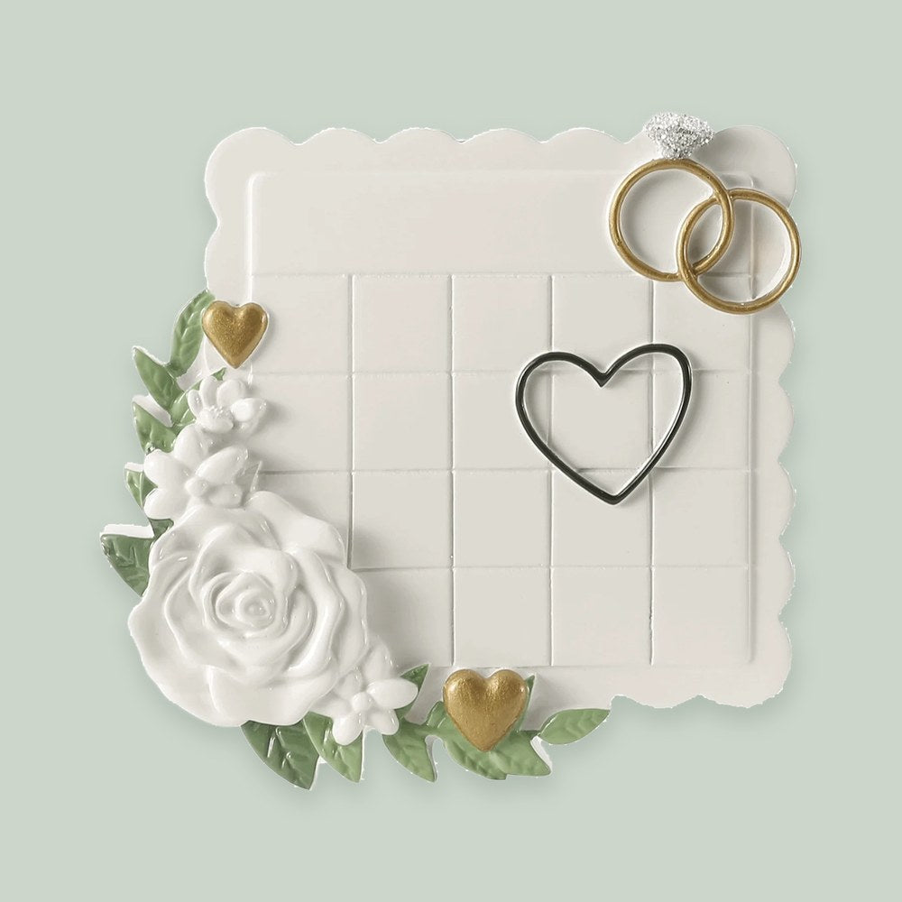 Wedding Date Calendar ornament on a sage green background