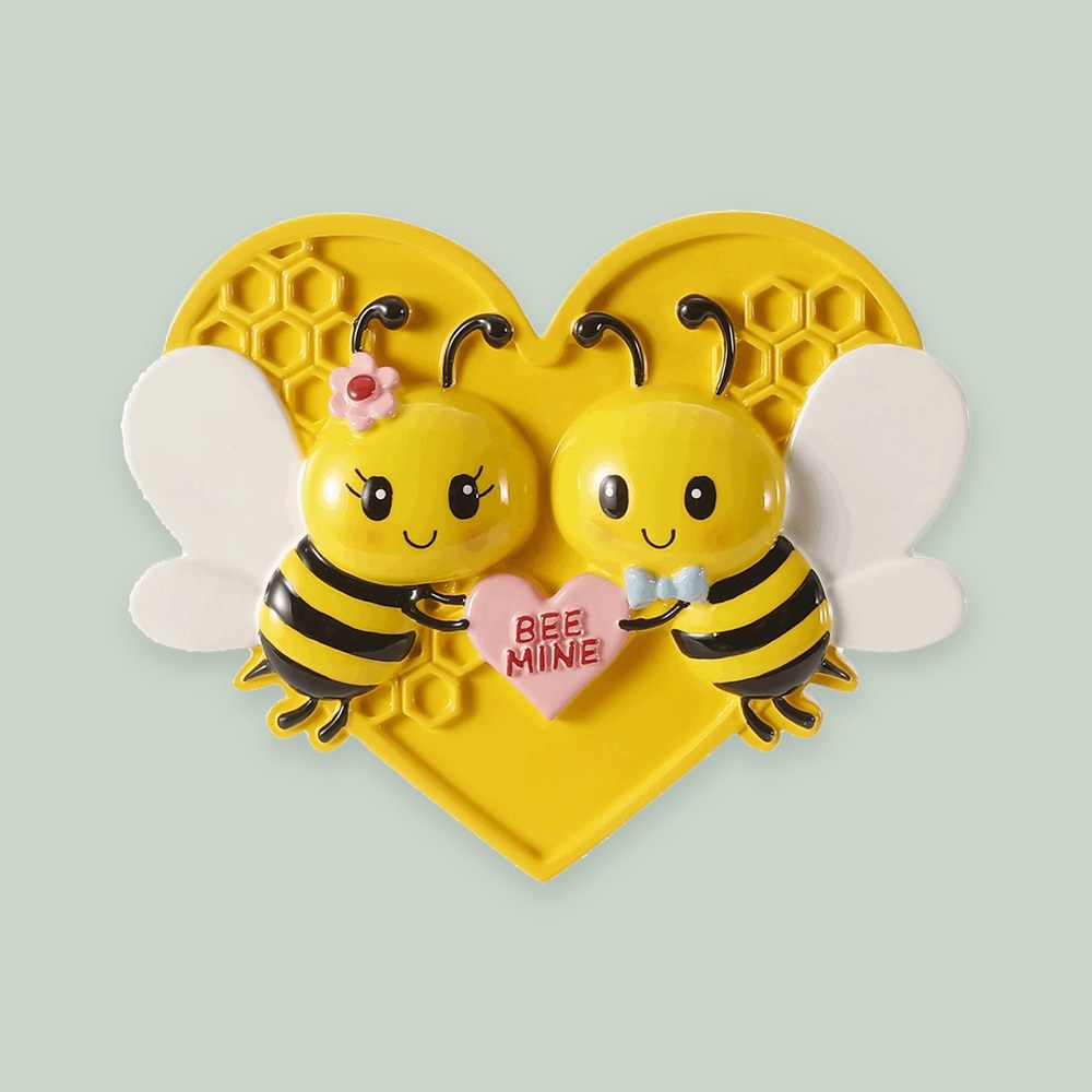 Bee Couple ornament on a sage green background