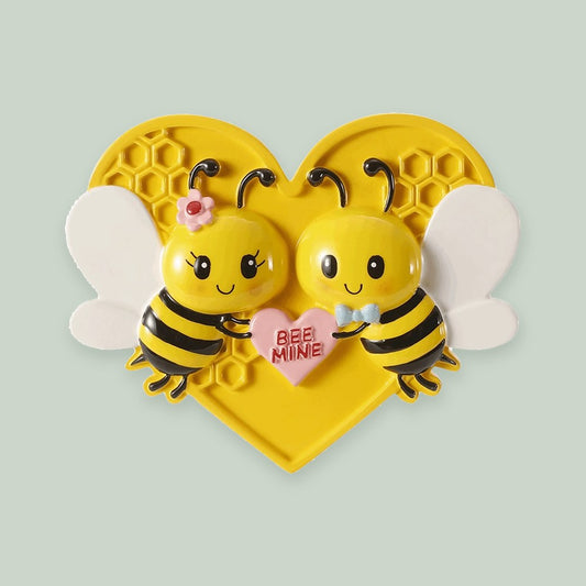 Bee Couple ornament on a sage green background