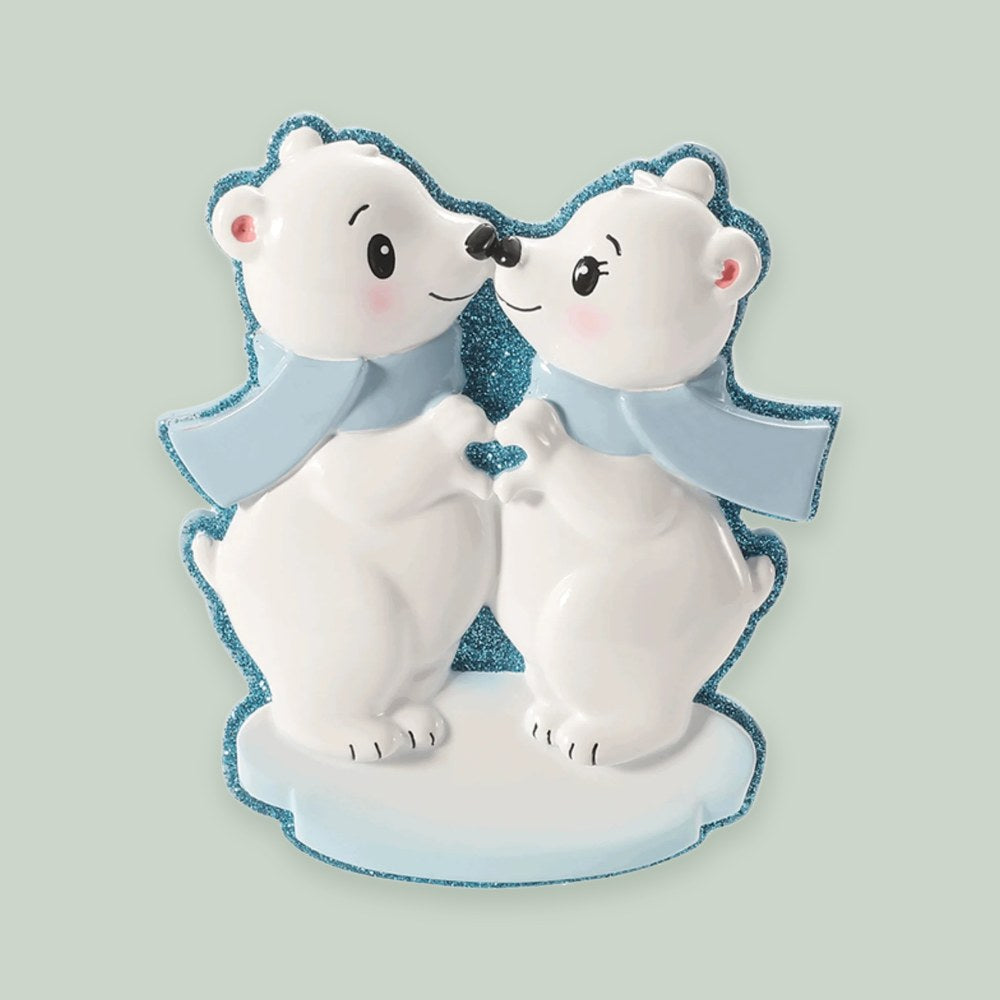 Polar Bear Couple ornament on a sage green background