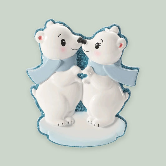 Polar Bear Couple ornament on a sage green background