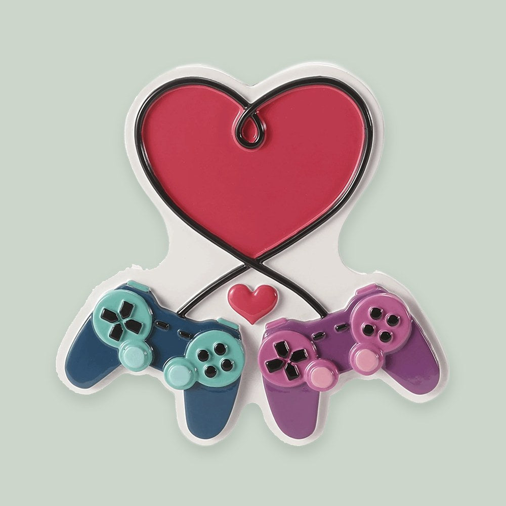 Gaming Couple ornament on a sage green background