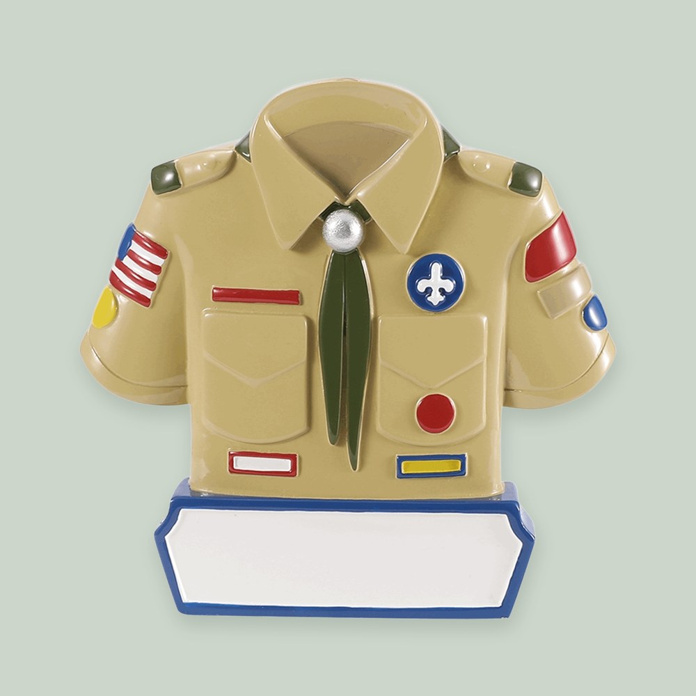 Boy Scout Uniform ornament on a sage green background