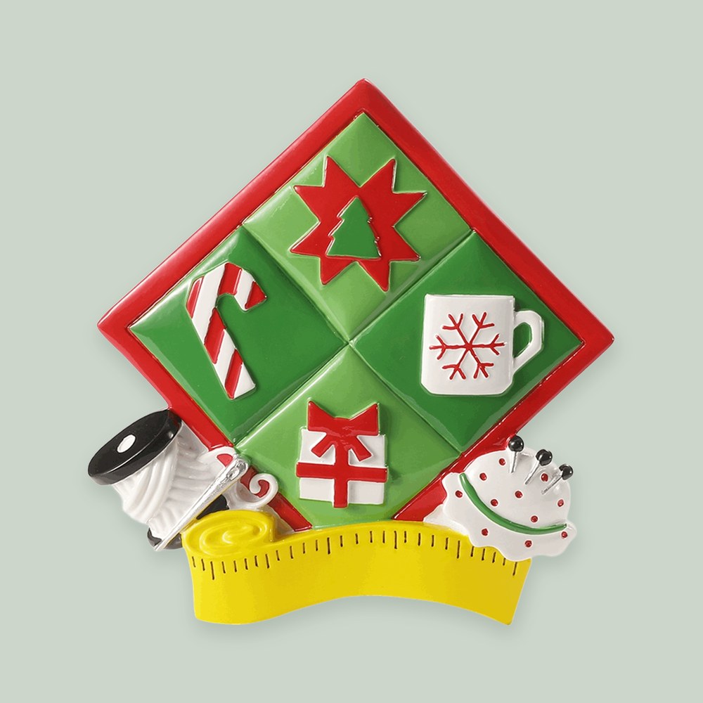 Quilting ornament on a sage green background