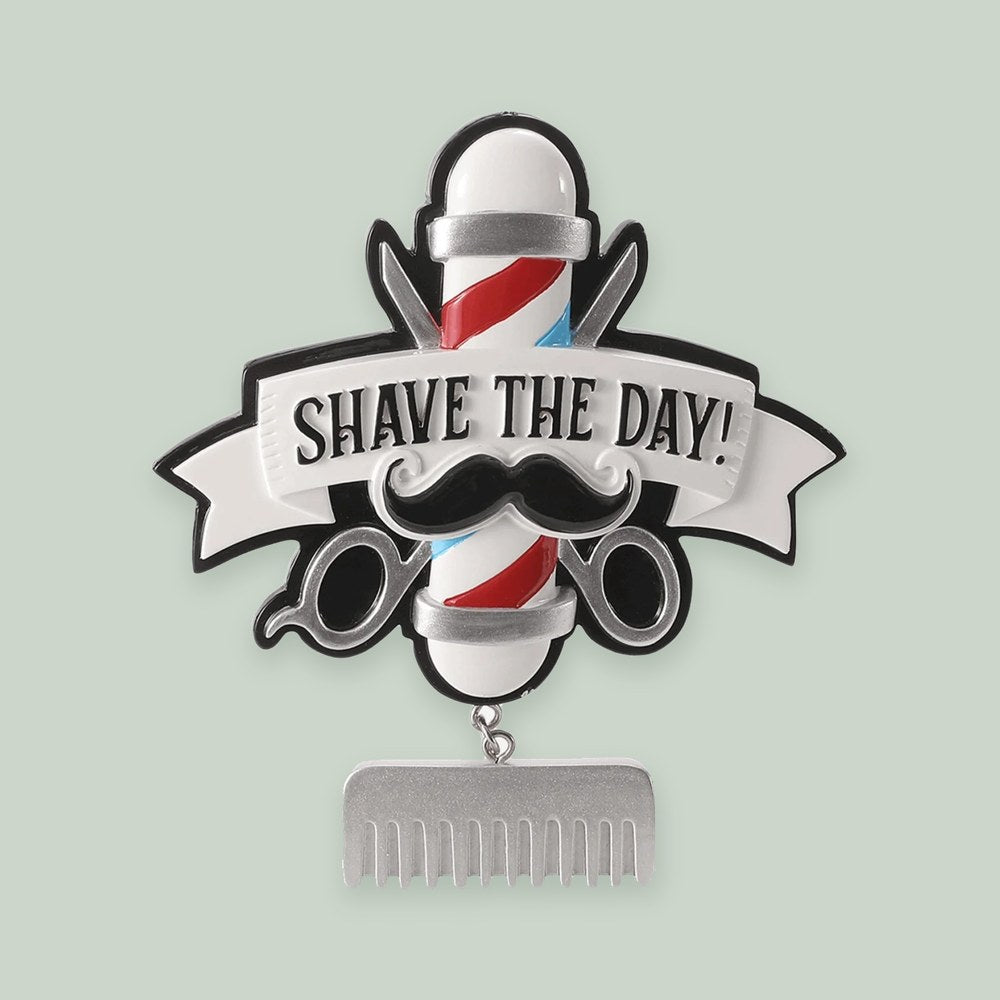 Barber ornament on a sage green background