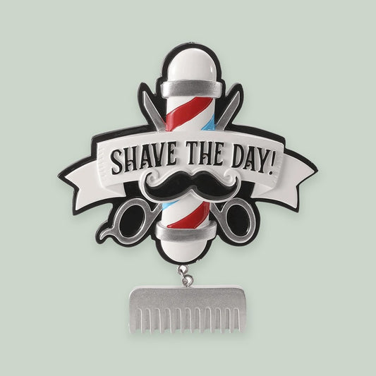 Barber ornament on a sage green background