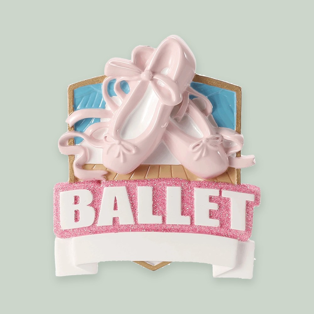 Ballet Slippers ornament on a sage green background
