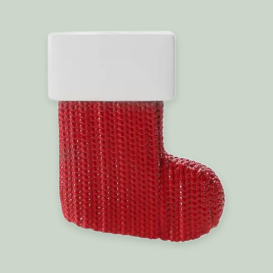 Farmhouse Stocking — Red Knit ornament on a sage green background