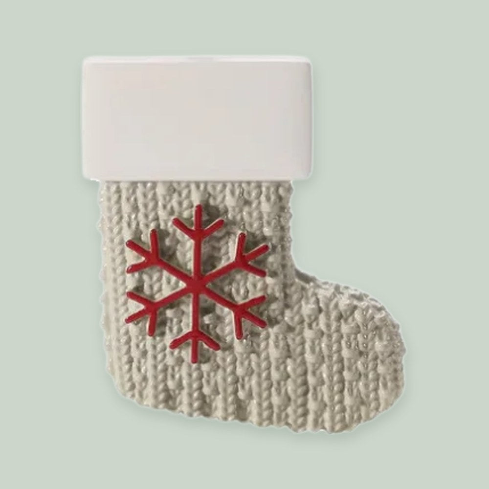 Farmhouse Stocking — Snowflake ornament on a sage green background