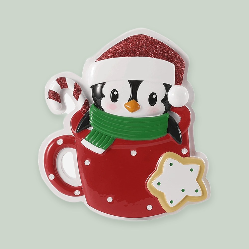Classic Penguin ornament on a sage green background