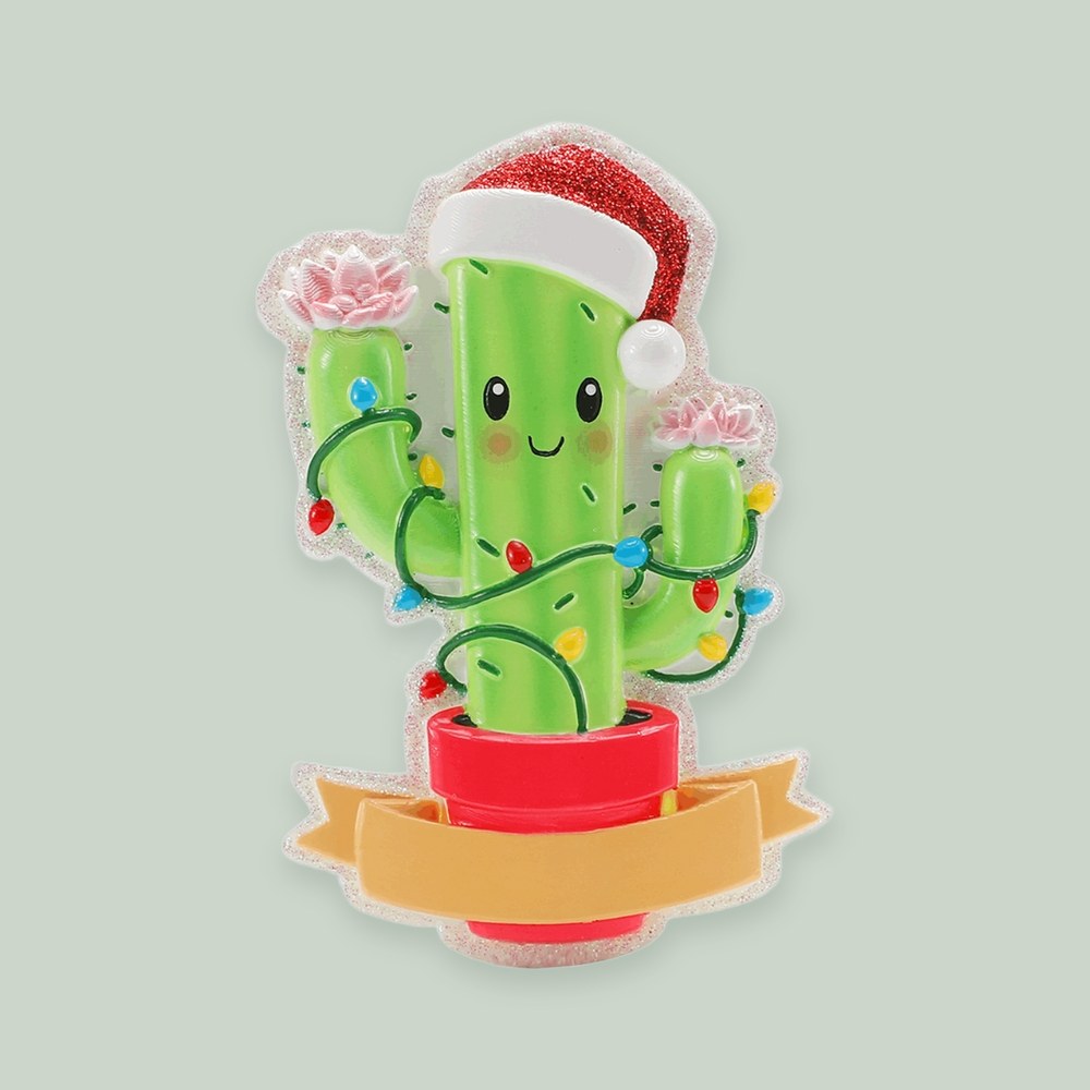 Christmas Cactus ornament on a sage green background