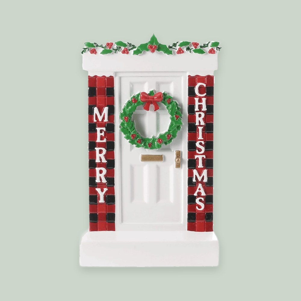 Modern Door ornament on a sage green background