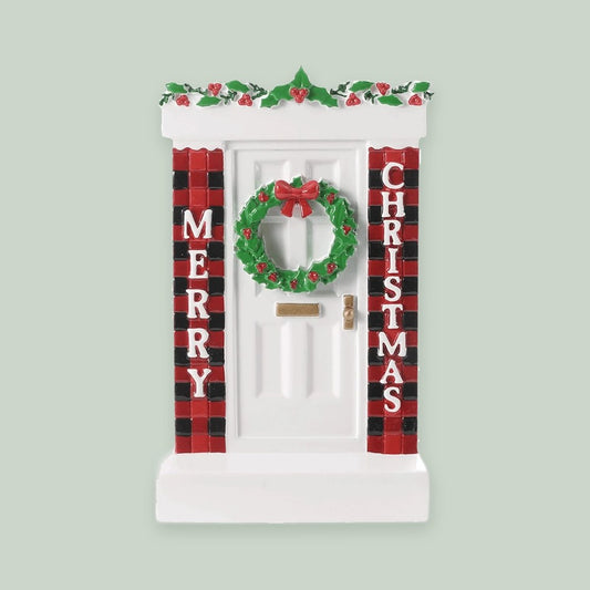 Modern Door ornament on a sage green background