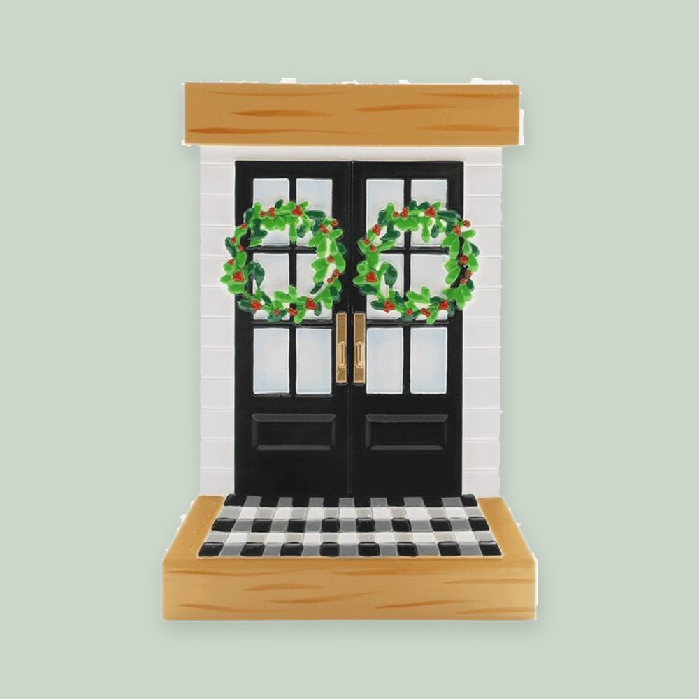 Black Double Christmas Doors ornament on a sage green background