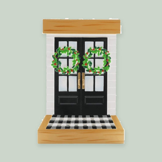 Black Double Christmas Doors ornament on a sage green background