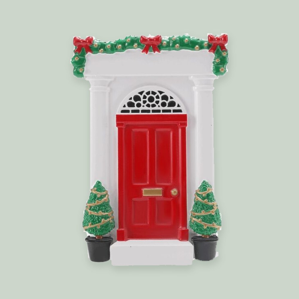 Elegant Door with Garland Overhang ornament on a sage green background