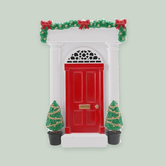 Elegant Door with Garland Overhang ornament on a sage green background