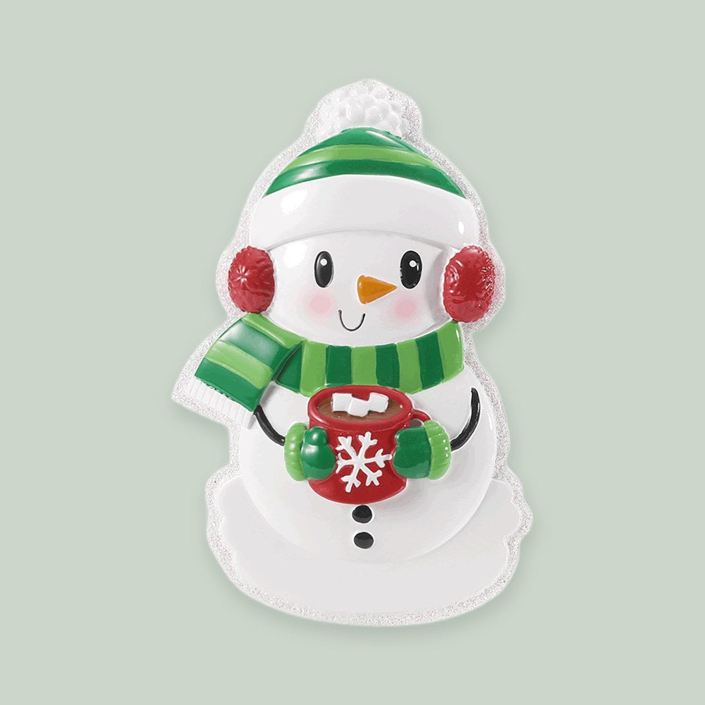 Classic Snowman ornament on a sage green background