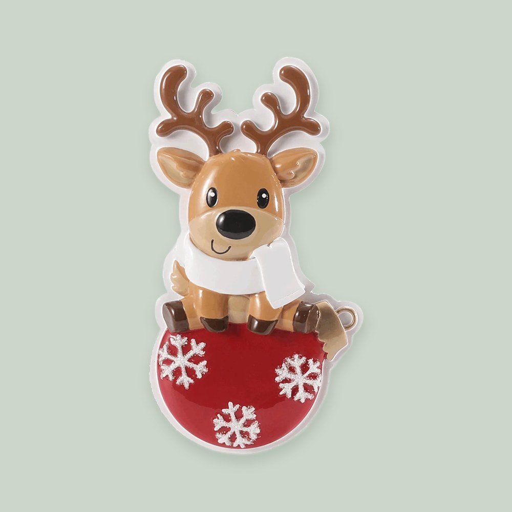 Classic Reindeer ornament on a sage green background