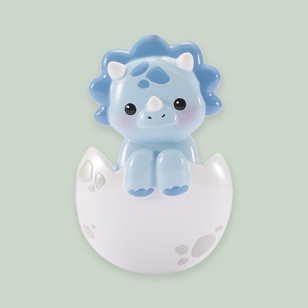 Baby Triceratops- Blue ornament on a sage green background
