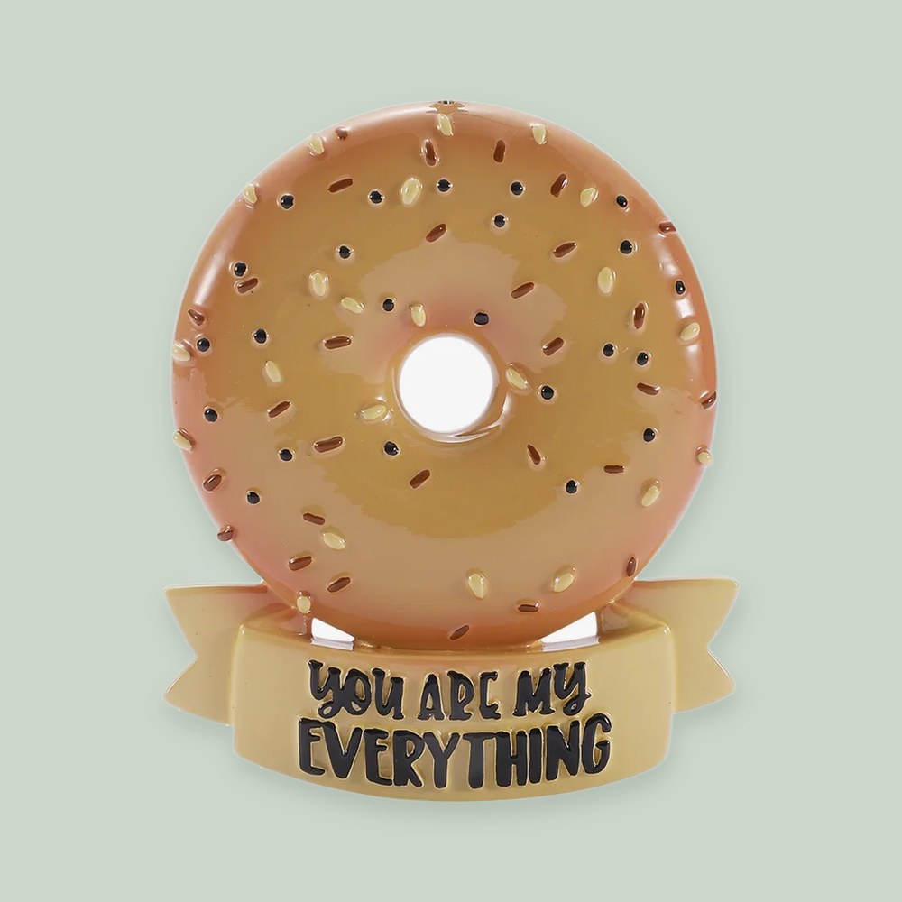 You Are My Everything Bagel ornament on a sage green background
