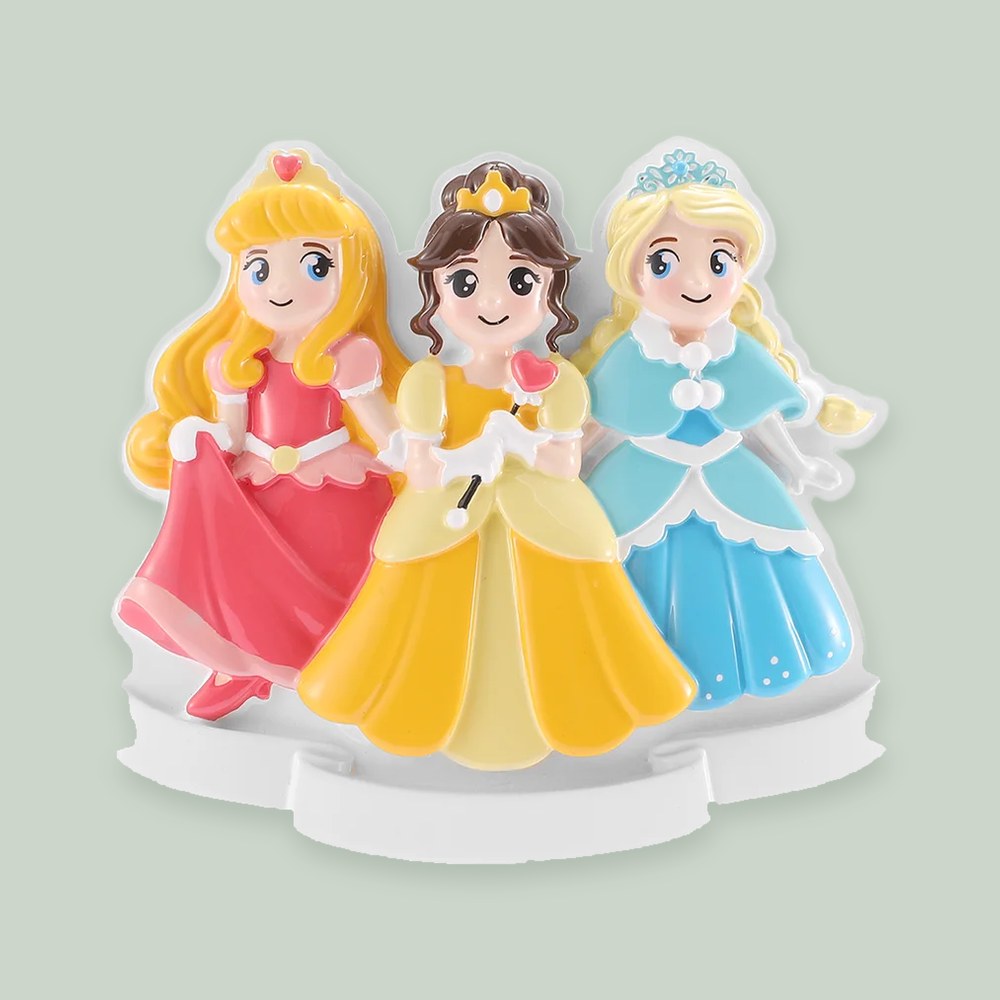 Three Princesses ornament on a sage green background