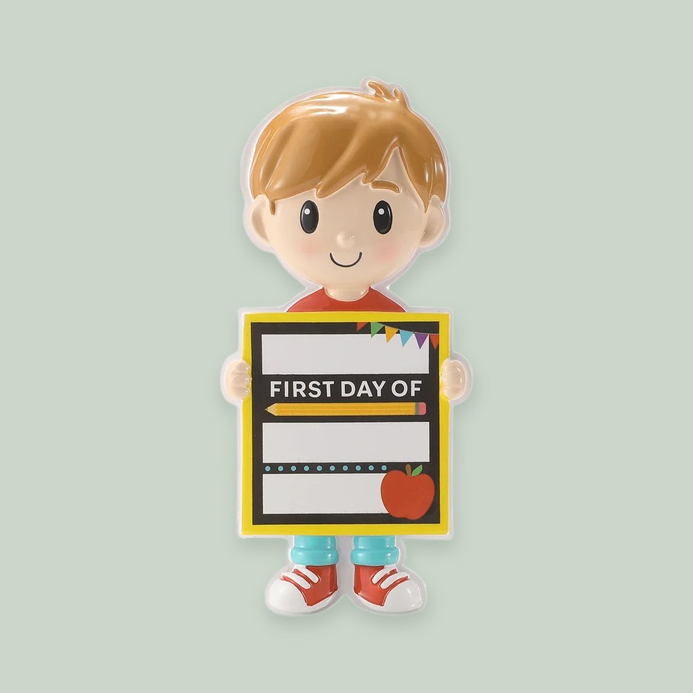 First Day of School Banner — Boy ornament on a sage green background